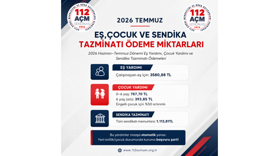 2026 Temmuz – Aralık Dönemi Memur Eş Yardımı, Çocuk Yardımı ve Sendika Tazminatı Tutarları