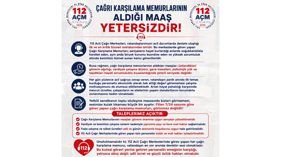 ÇAĞRI KARŞILAMA MEMURLARININ ALDIĞI MAAŞ YETERSİZDİR!